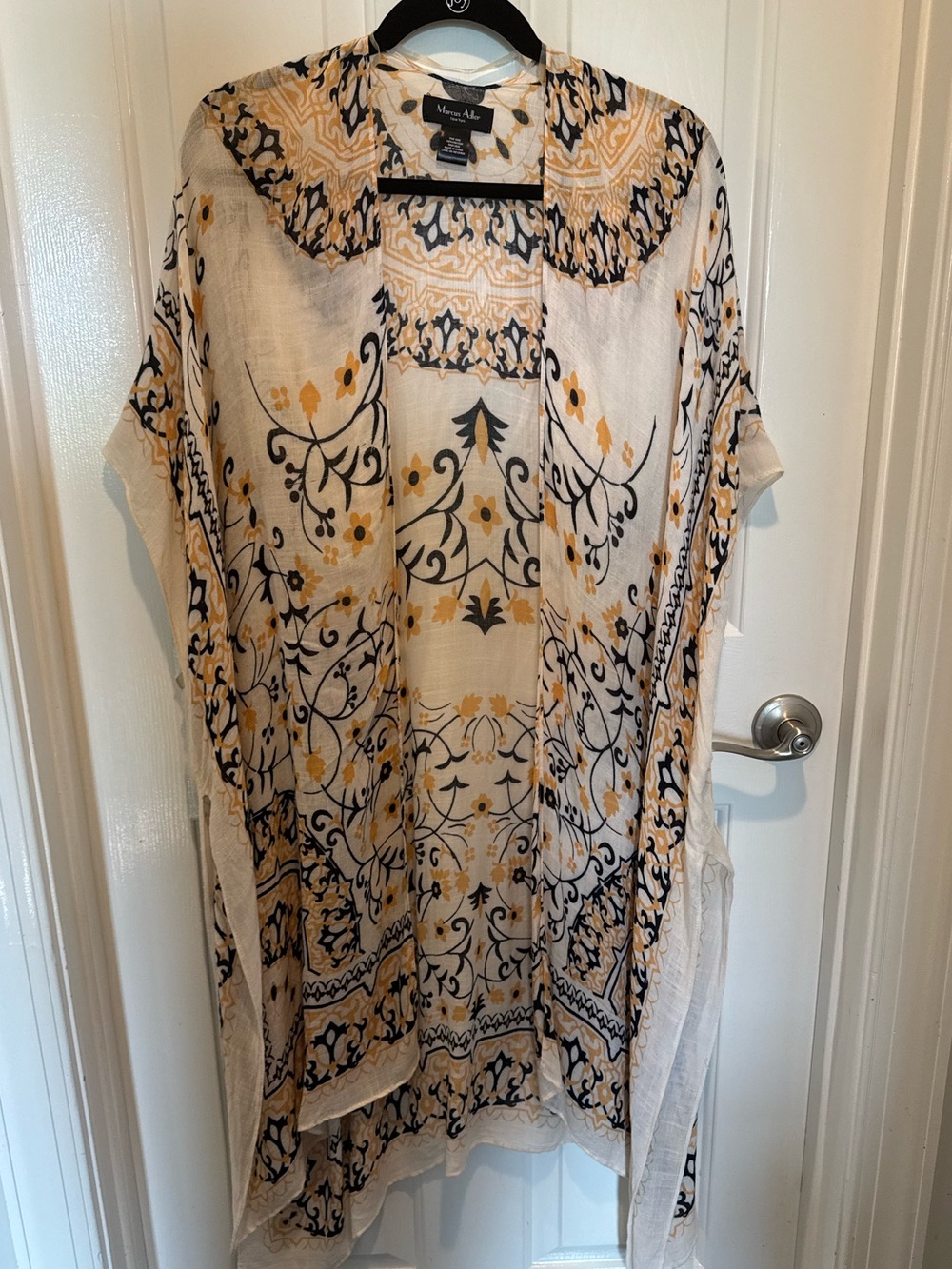 Marcus Adler Lightweight Floral Kimono Cardigan in Cream and Mustard One Size